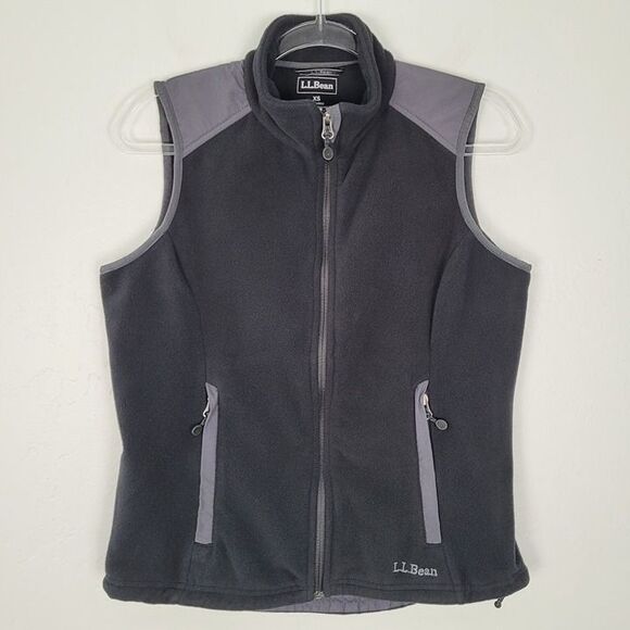 L.L. Bean Size XS Polartec Vest Stretch Fleece Zip Pockets Black Gray - Picture 1 of 12